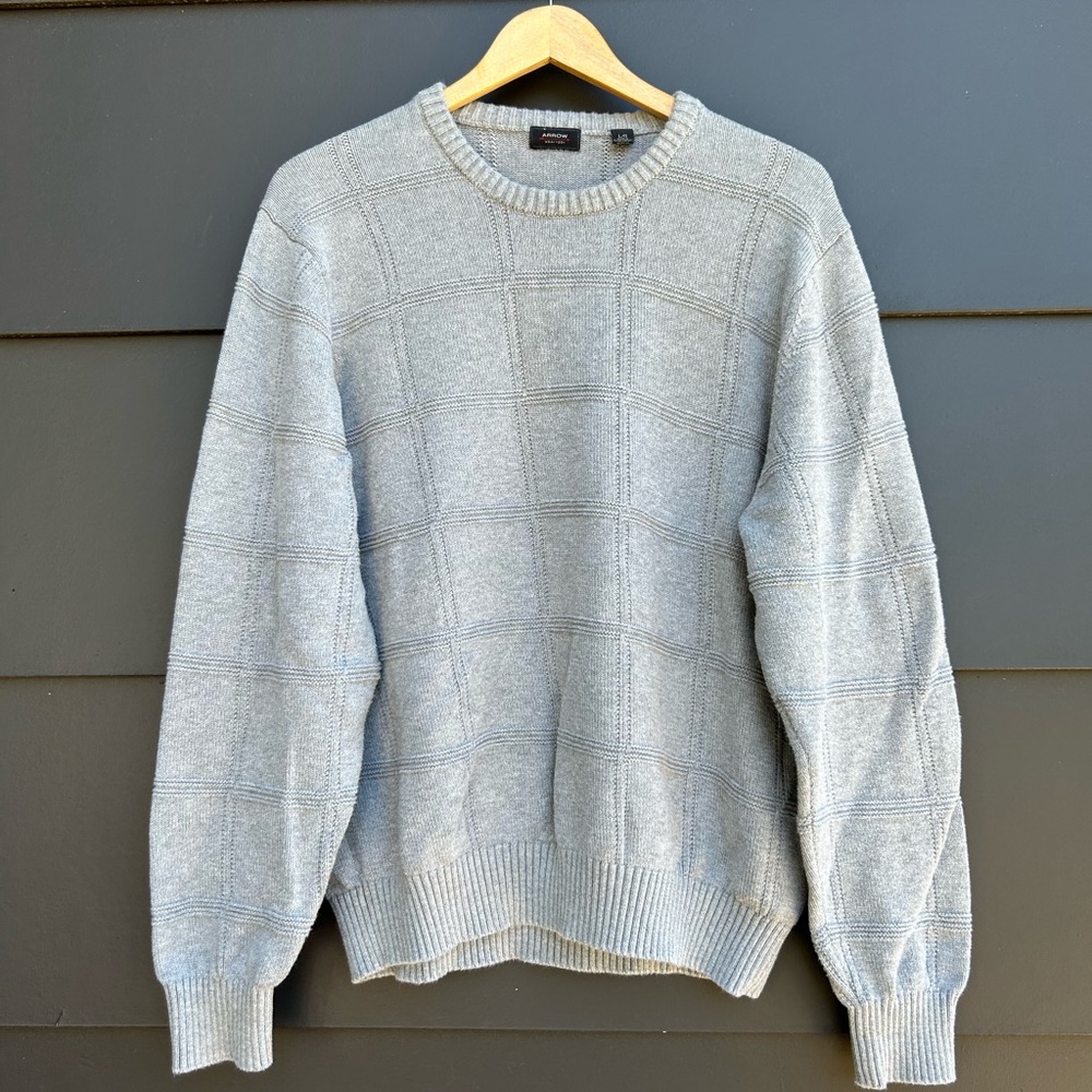 Arrow Men's Classic Grey Crewneck Sweater - Oversized L - 100% Cotton